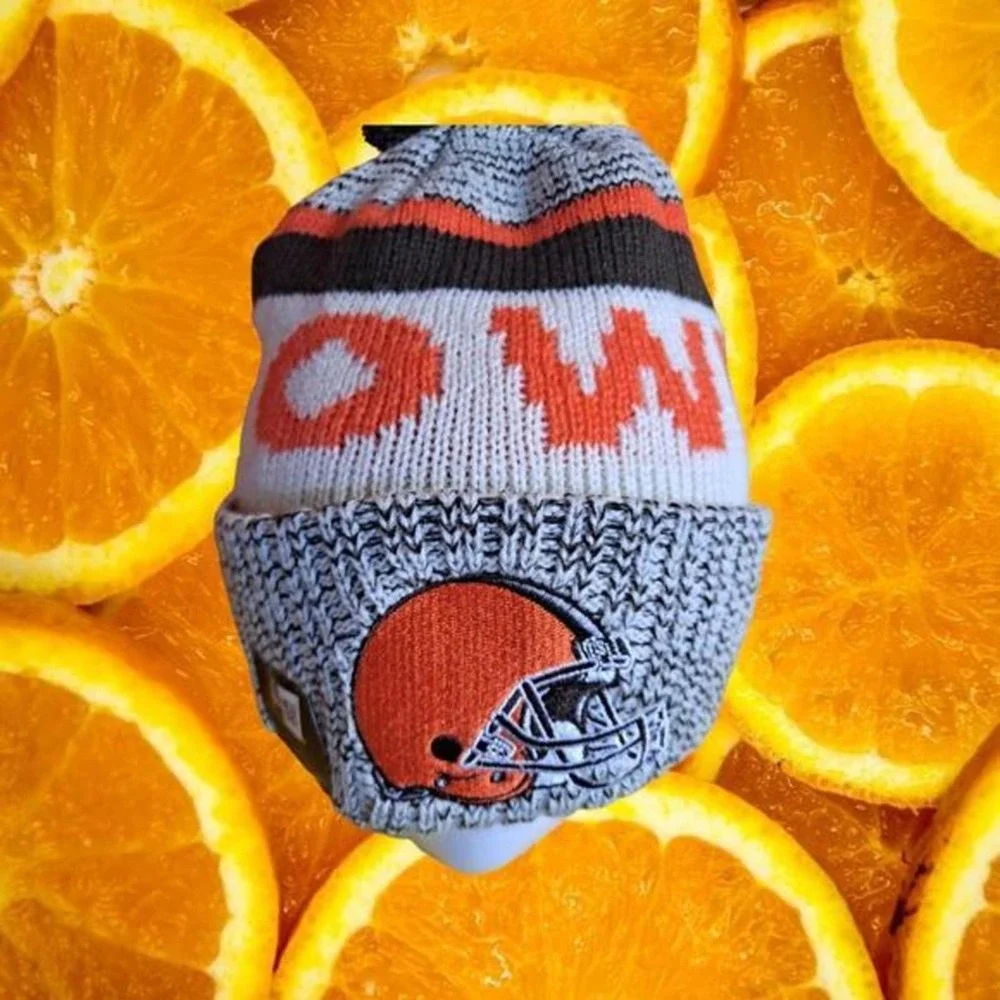 New Browns Knit hat with Black Pom‎ Pom